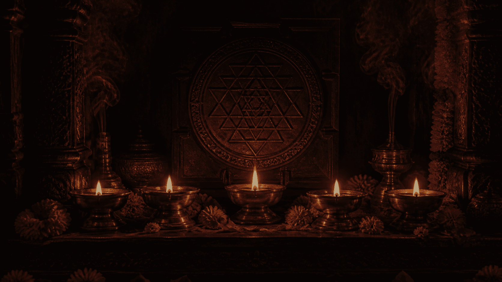 Ancient temple illuminated at dusk
